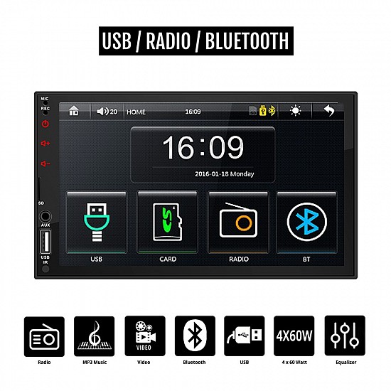 Ηχοσύστημα αυτοκινήτου 7 ιντσών αφής (Mirrorlink Bluetooth Multimedia Full Touch 4x60W OEM 2DIN MP3 MP5 Universal) 7701CM