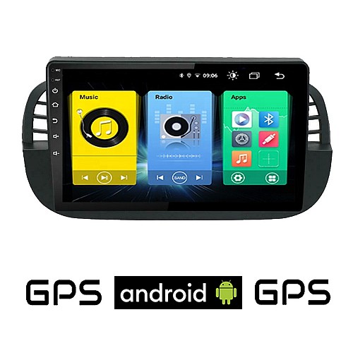 FIAT 500 (2008 - 2015) Android οθόνη αυτοκίνητου με GPS WI-FI (ηχοσύστημα αφής 9" ιντσών OEM Youtube Playstore MP3 USB Radio Bluetooth Mirrorlink εργοστασιακή, 4x60W, AUX, μαύρη) FT25