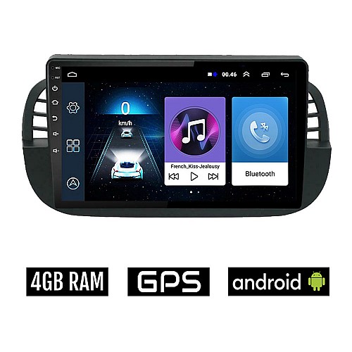 FIAT 500 (2008 - 2015) Android οθόνη αυτοκίνητου 4GB με GPS WI-FI (ηχοσύστημα αφής 9" ιντσών OEM Youtube Playstore MP3 USB Radio Bluetooth Mirrorlink εργοστασιακή, 4x60W, AUX, μαύρη) FT25-4GB