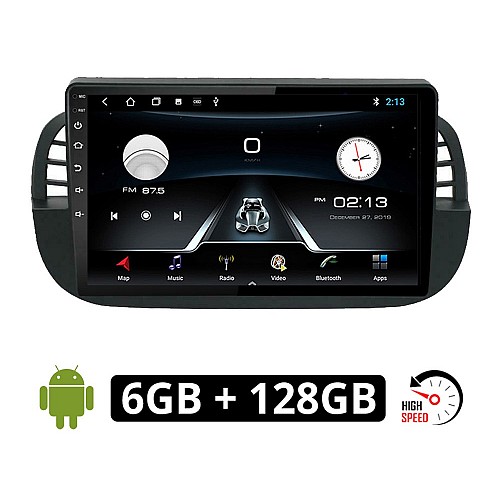 FIAT 500 (2008 - 2015) Android οθόνη αυτοκίνητου 6GB με GPS WI-FI (ηχοσύστημα αφής 9" ιντσών OEM Youtube Playstore MP3 USB Radio Bluetooth Mirrorlink εργοστασιακή, 4x60W, AUX, μαύρη) FT25-6GB