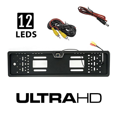 Πινακίδα κάμερα αυτοκινήτου UHD υψηλής ανάλυσης με 12 LEDs (universal πλαίσιο με ενσωματωμένη κάμερα οπισθοπορείας 12led για νυχτερινή όραση 12LED Ultra High Definition OEM όπισθεν)