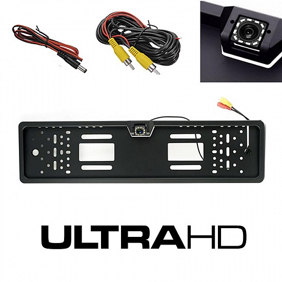 Πινακίδα κάμερα αυτοκινήτου UHD υψηλής ανάλυσης με 12 LEDs (universal πλαίσιο με ενσωματωμένη κάμερα οπισθοπορείας 12led για νυχτερινή όραση 12LED Ultra High Definition OEM όπισθεν) UHD-1379