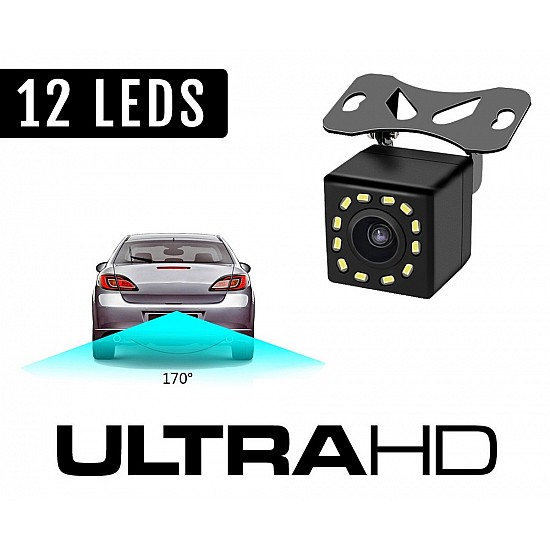 Ultra High Definition κάμερα οπισθοπορείας αυτοκινήτου ME 12 LEDs (υψηλής ανάλυσης 170° μοιρών UHD universal νυχτερινή όραση έγχρωμη παρκαρίσματος αμάξι ΙΧ φορτηγού λεωφορείου παρκάρισμα επιβατικού αμάξιου HD όπισθεν) 1399