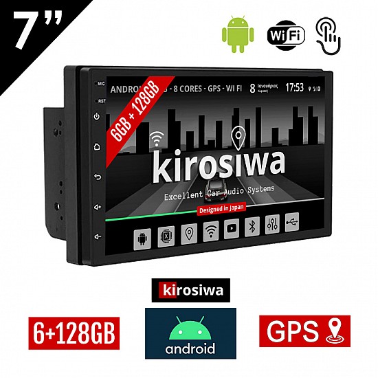 Kirosiwa 6GB με οθόνη αφής 7 ιντσών, Android, WI-FI και Ελληνικό GPS (6+128GB USB ηχοσύστημα Youtube 2DIN MP3 MP5 Bluetooth Mirrorlink οθόνη αυτοκινήτου 4x60W Universal) KLS-7913