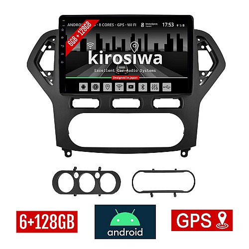 KIROSIWA 6+128GB FORD MONDEO (2007 - 2010) Android οθόνη αυτοκίνητου 6GB με GPS WI-FI (ηχοσύστημα αφής 10" ιντσών OEM Youtube Playstore MP3 USB Radio Bluetooth Mirrorlink DSP Apple Carplay Android Auto 4G SIM card 4x60W, AUX, μάυρο) GTS-6599
