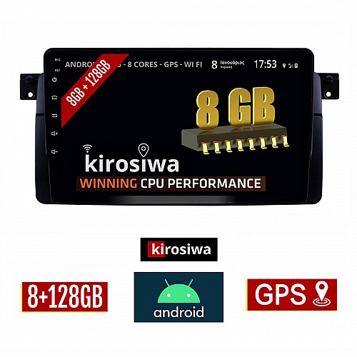 KIROSIWA 8GB + 128GB BMW SERIES 3 (E46) 1998-2005 Android οθόνη αυτοκίνητου με GPS WI-FI (ηχοσύστημα αφής 9" ιντσών OEM Σειρά 3 Youtube Playstore MP3 USB Radio Bluetooth Mirrorlink Ε46 M3 DSP Apple Carplay Android Auto 4G Sim Card 4x60W) RX-9732
