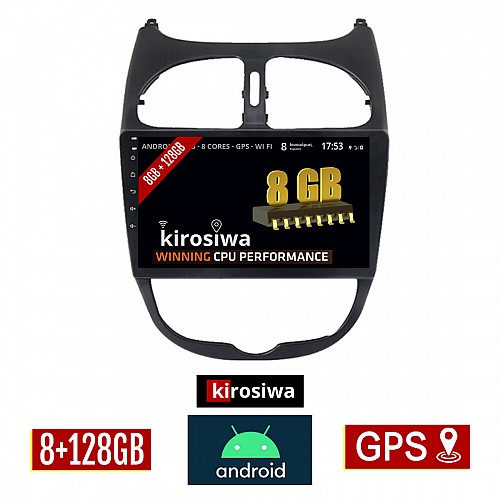 KIROSIWA 8GB + 128GB PEUGEOT 206 (1998 - 2006) Android οθόνη αυτοκίνητου με GPS WI-FI (ηχοσύστημα αφής 9" ιντσών OEM Youtube Playstore MP3 USB Radio Bluetooth Mirrorlink DSP Apple Carplay Android Auto 4G Sim Card 4x60W, AUX) RX-9750