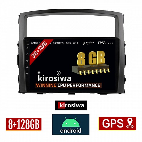 KIROSIWA 8GB + 128GB MITSUBISHI PAJERO (2006 - 2013) Android οθόνη αυτοκίνητου με GPS WI-FI (ηχοσύστημα αφής 9" ιντσών OEM Youtube Playstore MP3 USB Radio Bluetooth Mirrorlink DSP Apple Carplay Android Auto 4G Sim Card 4x60W, AUX) DX-71231