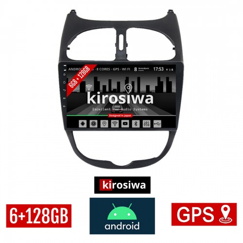 KIROSIWA 6+128GB PEUGEOT 206 (1998 - 2006) Android οθόνη αυτοκίνητου 6GB με GPS WI-FI (ηχοσύστημα αφής 9" ιντσών OEM Youtube Playstore MP3 USB Radio Bluetooth Mirrorlink DSP Apple Carplay Android Auto 4G SIM card 4x60W, AUX) KR-77180