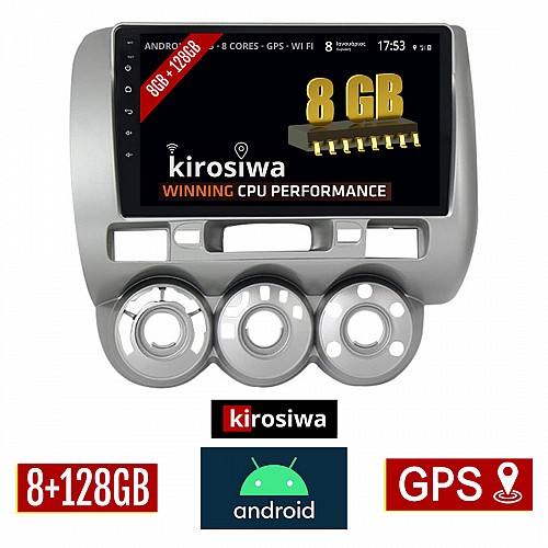 KIROSIWA 8GB + 128GB HONDA JAZZ (2002 - 2008) Android οθόνη αυτοκίνητου με GPS WI-FI (ηχοσύστημα αφής 9" ιντσών OEM Youtube Playstore MP3 USB Radio Bluetooth Mirrorlink DSP Apple Carplay Android Auto 4G Sim Card 4x60W, AUX) RX-9350