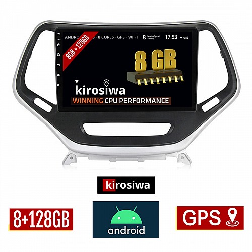KIROSIWA 8GB + 128GB JEEP CHEROKEE (μετά το 2014) Android οθόνη αυτοκίνητου με GPS WI-FI (ηχοσύστημα αφής 10" ιντσών OEM Youtube Playstore MP3 USB Radio Bluetooth Mirrorlink DSP Apple Carplay Android Auto 4G Sim Card 4x60W, AUX) RX-9370