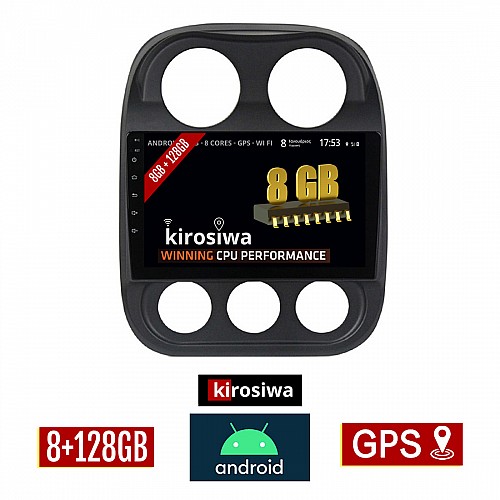 KIROSIWA 8GB + 128GB JEEP COMPASS (2009 - 2016) Android οθόνη αυτοκίνητου με GPS WI-FI (ηχοσύστημα αφής 10" ιντσών OEM Youtube Playstore MP3 USB Radio Bluetooth Mirrorlink DSP Apple Carplay Android Auto 4G Sim Card 4x60W, AUX) RX-9374