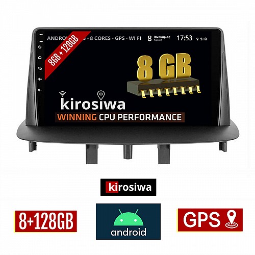 KIROSIWA 8GB + 128GB RENAULT MEGANE 3 (2009-2014) Android οθόνη αυτοκίνητου με GPS WI-FI (ηχοσύστημα αφής 9" ιντσών OEM Youtube Playstore MP3 USB Radio Bluetooth Mirrorlink DSP Apple Carplay Android Auto 4G Sim Card 4x60W, AUX) RX-9491