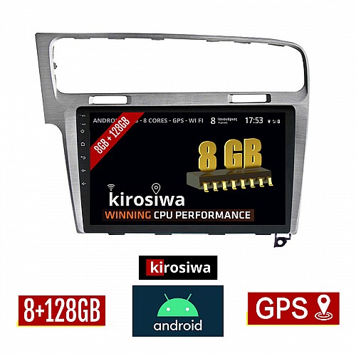 KIROSIWA 8GB + 128GB VOLKSWAGEN GOLF 7 (μετά το 2013) Android οθόνη αυτοκίνητου με GPS WI-FI (VW ηχοσύστημα αφής 10" ιντσών OEM Youtube Playstore MP3 USB Radio Bluetooth Mirrorlink, 4x60W, ασημί) RX-9616