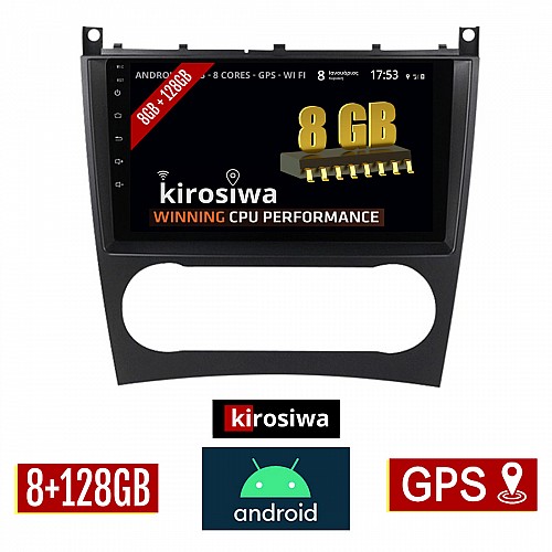 KIROSIWA 8GB + 128GB MERCEDES C (W203) - CLC (2004 - 2008) Android οθόνη αυτοκίνητου με GPS WI-FI (ηχοσύστημα αφής 9" ιντσών OEM Youtube Playstore MP3 USB Radio Bluetooth Mirrorlink DSP Apple Carplay Android Auto 4G Sim Card 4x60W, Benz) RX-9657
