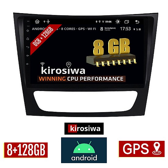 KIROSIWA 8GB + 128GB MERCEDES E W211 (2003-2009) Android οθόνη αυτοκίνητου με GPS WI-FI (ηχοσύστημα αφής 9 ιντσών OEM Youtube Playstore MP3 USB Radio Bluetooth Mirrorlink DSP Apple Carplay Android Auto 4G Sim Card 4x60W, Benz) RX-9665