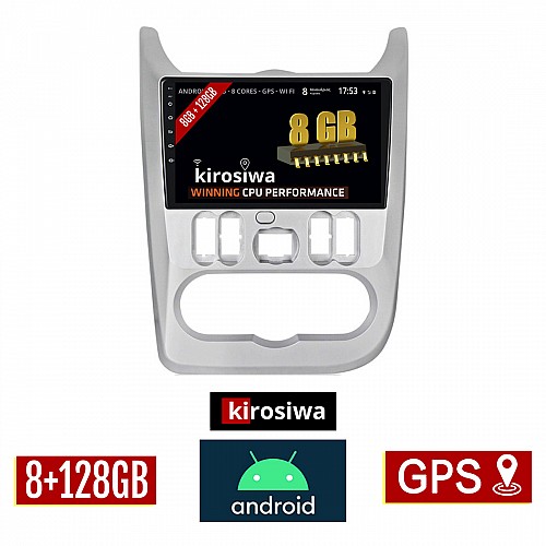 KIROSIWA 8GB + 128GB DACIA DUSTER - LOGAN - SANDERO (2006 - 2012) Android οθόνη αυτοκίνητου με GPS WI-FI (ηχοσύστημα αφής 9" ιντσών OEM Youtube Playstore MP3 USB Radio Bluetooth Mirrorlink DSP Apple Carplay Android Auto 4G Sim Card 4x60W, AUX)