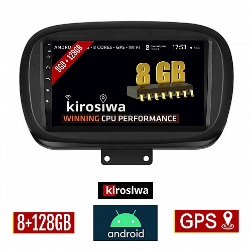 KIROSIWA 8GB + 128GB FIAT 500X (μετά το 2014) Android οθόνη αυτοκίνητου με GPS WI-FI (ηχοσύστημα αφής 9" ιντσών OEM Youtube Playstore MP3 USB Radio Bluetooth Mirrorlink DSP Apple Carplay Android Auto 4G Sim Card 4x60W, AUX) RX-9710
