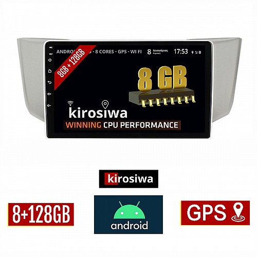 KIROSIWA 8GB + 128GB LEXUS RX 300 - 400 (2003 - 2008) Android οθόνη αυτοκίνητου με GPS WI-FI (ηχοσύστημα αφής 9" ιντσών OEM Youtube Playstore MP3 USB Radio Bluetooth Mirrorlink DSP Apple Carplay Android Auto 4G Sim Card 4x60W, AUX) KLS-8000