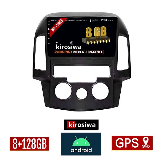 KIROSIWA 8GB + 128GB HYUNDAI i30 (2007 - 2012) Android οθόνη αυτοκίνητου με GPS WI-FI (ηχοσύστημα αφής 9 ιντσών OEM Youtube Playstore MP3 USB Radio Bluetooth Mirrorlink DSP Apple Carplay Android Auto 4G Sim Card 4x60W, AUX) KLS-8099