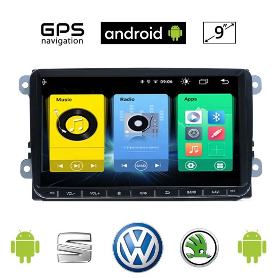 VOLKSWAGEN VW SKODA SEAT Android οθόνη 9 με GPS WI-FI Playstore Youtube (Golf Polo Passat Octavia 5 6 Leon MP3 USB Video Radio ΟΕΜ Bluetooth 9021A ηχοσύστημα αυτοκίνητου OEM Mirrorlink)