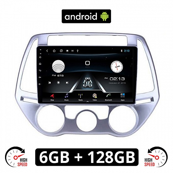 HYUNDAI i20 (2008 - 2013) *με χειροκινητο κλιματισμό Android οθόνη αυτοκίνητου 6GB με GPS WI-FI (ηχοσύστημα αφής 9 ιντσών OEM Youtube Playstore MP3 USB Radio Bluetooth Mirrorlink εργοστασιακή, 4x60W, AUX) HY274-6GB
