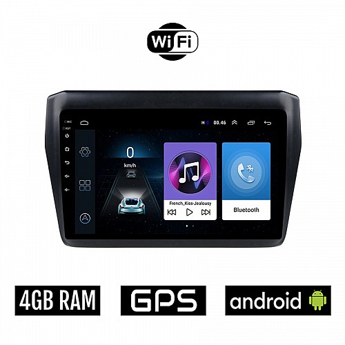 SUZUKI SWIFT (μετά το 2017) Android οθόνη αυτοκίνητου 4GB με GPS WI-FI (ηχοσύστημα αφής 9" ιντσών OEM Youtube Playstore MP3 USB Radio Bluetooth Mirrorlink εργοστασιακή, AUX, 4x60W)