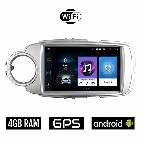 TOYOTA YARIS (2011 - 2020) Android οθόνη αυτοκίνητου 4GB με GPS WI-FI (ηχοσύστημα αφής 9" ιντσών OEM Youtube Playstore MP3 USB Radio Bluetooth Mirrorlink εργοστασιακή, ασημί, 4 x 60W, AUX)