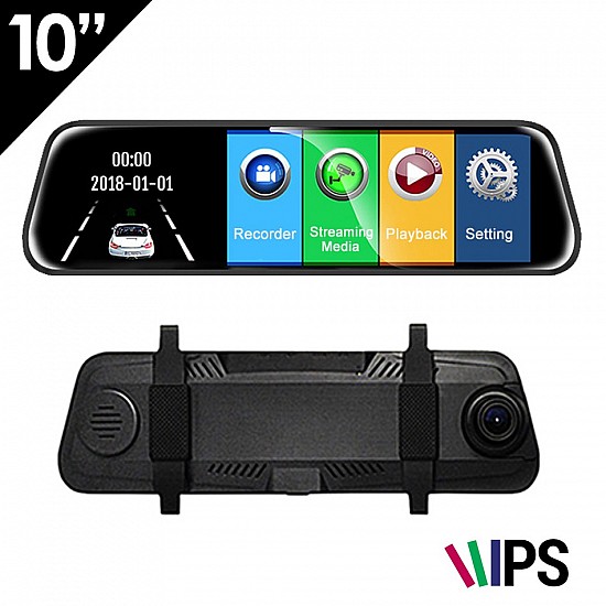 Καθρέφτης αυτοκινήτου με 2 κάμερες (μπροστά και πίσω) και οθόνη αφής 10 ιντσών (καταγραφικό σύστημα DVR καθρέπτης κάμερα οπισθοπορείας προστασίας android οθόνη camera εργοστασιακού τύπου monitor recorder usb HD MP5 LCD oem video)