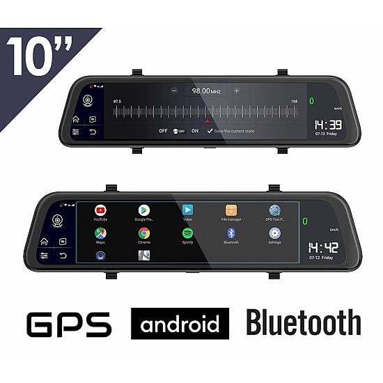 Android καθρέφτης αυτοκινήτου με οθόνη αφής 10 ιντσών 2+32GB με Ελληνικό GPS, Bluetooth και κάμερα οπισθοπορείας (Playstore Google Maps Youtube Spotify 2GB 32GB καταγραφικό σύστημα 2 κάμερες IPS HD G-Sensor DVR καταγραφικό αντικλεπτικό)