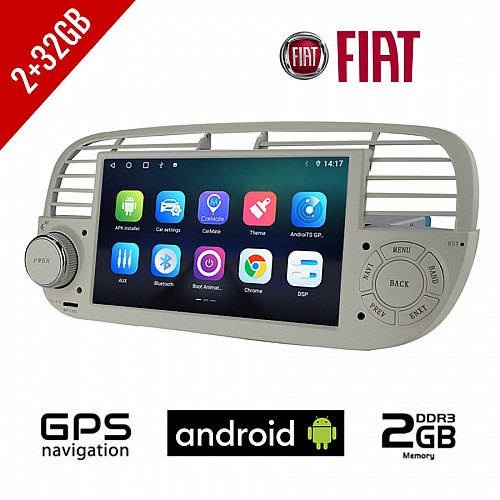 FIAT 500 (2008 - 2015) 2+32GB Android οθόνη αυτοκίνητου με GPS WI-FI (2GB RAM ηχοσύστημα αφής 7" ιντσών OEM Youtube Playstore MP3 USB Radio Bluetooth Mirrorlink 4x60W εργοστασιακού τύπου άσπρη) FT555W