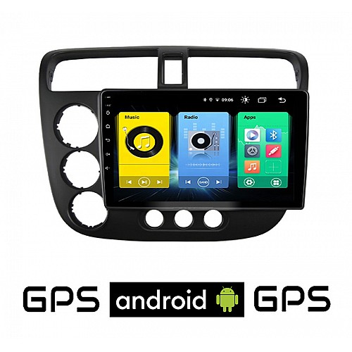 HONDA CIVIC 4D (2001 - 2006) Android οθόνη αυτοκίνητου με GPS WI-FI (ηχοσύστημα αφής 9" ιντσών OEM Youtube Playstore MP3 USB Radio Bluetooth Mirrorlink εργοστασιακή, 4x60W, AUX) HN12