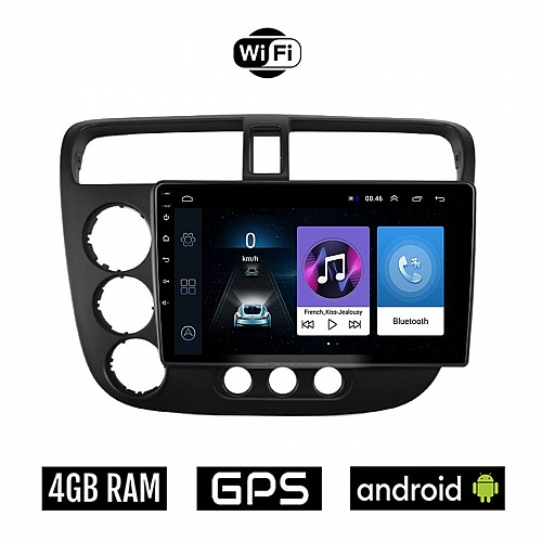HONDA CIVIC 4D (2001 - 2006) Android οθόνη αυτοκίνητου 4GB με GPS WI-FI (ηχοσύστημα αφής 9" ιντσών OEM Youtube Playstore MP3 USB Radio Bluetooth Mirrorlink εργοστασιακή, 4x60W, AUX)