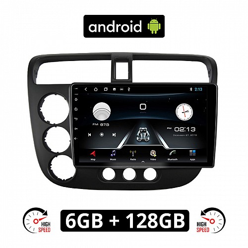 HONDA CIVIC 4D (2001 - 2006) Android οθόνη αυτοκίνητου 6GB με GPS WI-FI (ηχοσύστημα αφής 9" ιντσών OEM Youtube Playstore MP3 USB Radio Bluetooth Mirrorlink εργοστασιακή, 4x60W, AUX) HN12-6GB