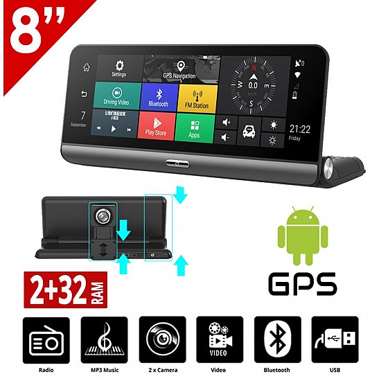 Android GPS Station 8 ιντσών για το ταμπλό του αυτοκινήτου (2GB WI-FI Playstore USB Youtube DVR καταγραφικό οθόνη Ελληνικός πλοηγός GPS Bluetooth Mirrorlink Universal 4x60W ηχοσύστημα ραδιόφωνο) TM421