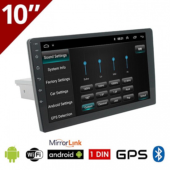 CAMERA + Android οθόνη αυτοκινήτου 10 ιντσών 1DIN με GPS (ηχοσύστημα, WI-FI, Youtube, USB, 1DIN, MP3, MP5, Bluetooth, Mirrorlink, Universal, 4x60W, AUX) 4915