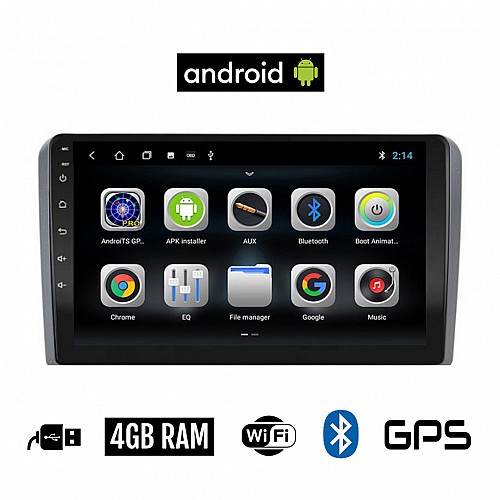 CAMERA + AUDI A3 (2003-2012) Android οθόνη αυτοκίνητου 4GB με GPS WI-FI (ηχοσύστημα αφής 9" ιντσών OEM Youtube Playstore MP3 USB Radio Bluetooth Mirrorlink Α3 εργοστασιακή, 4x60W, AUX) 5176