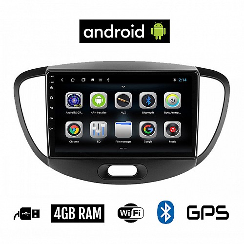 CAMERA + HYUNDAI i10 (2008 - 2013) Android οθόνη αυτοκίνητου 4GB με GPS WI-FI (ηχοσύστημα αφής 9" ιντσών OEM Youtube Playstore MP3 USB Radio Bluetooth Mirrorlink εργοστασιακή, 4x60W, AUX) 5216
