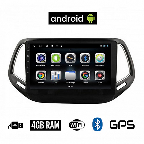 CAMERA + JEEP COMPASS (μετά το 2017) Android οθόνη αυτοκίνητου 4GB με GPS WI-FI (ηχοσύστημα αφής 10" ιντσών OEM Youtube Playstore MP3 USB Radio Bluetooth Mirrorlink εργοστασιακή, 4x60W, AUX)