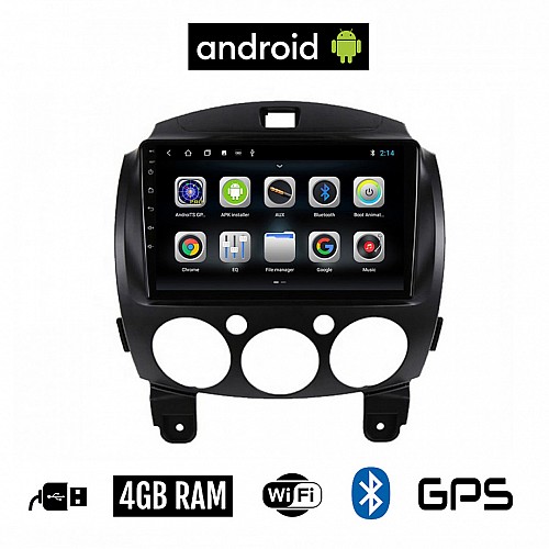 CAMERA + MAZDA 2 2007-2014 Android οθόνη αυτοκίνητου 4GB με GPS WI-FI (ηχοσύστημα αφής 9" ιντσών OEM Youtube Playstore MP3 USB Radio Bluetooth Mirrorlink εργοστασιακή, 4x60W, AUX)