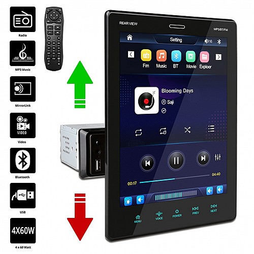 Οθόνη 1-DIN ρυθμιζόμενη καθ' ύψος 9,5" ιντσών αφής (USB Bluetooth Mirrorlink multimedia MP5 αυτοκινήτου HD 1DIN MP3 4 x 60W universal) 9610C