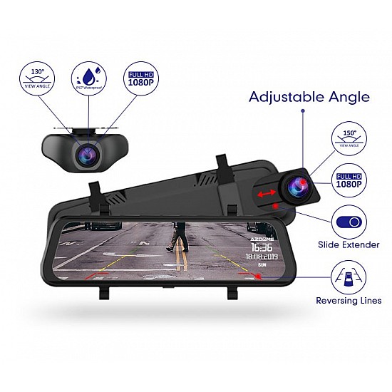 Καταγραφικό σύστημα αυτοκινήτου με οθόνη αφής 10 ιντσών και δύο κάμερες (DVR καταγραφικό, καθρέφτης, κάμερα οπισθοπορείας, προστασίας, καθρέπτης, monitor recorder usb HD MP5 έγχρωμη TFT LCD oem video camera in)