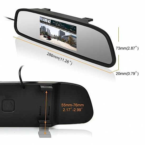 Καθρέφτης αυτοκινήτου με οθόνη 4.3 ιντσών και σύνδεση με κάμερα οπισθοπορείας (monitor έγχρωμη TFT LCD oem video camera in)