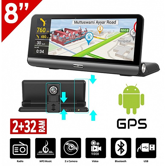 Android GPS Station 8 ιντσών για το ταμπλό του αυτοκινήτου (2GB WI-FI Playstore USB Youtube DVR καταγραφικό οθόνη Ελληνικός πλοηγός GPS Bluetooth Mirrorlink Universal 4x60W ηχοσύστημα ραδιόφωνο) TM421