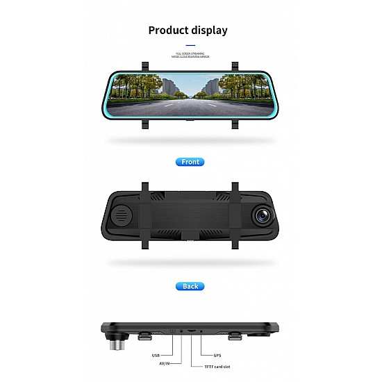 Καθρέφτης αυτοκινήτου 10 ιντσών με 2 κάμερες μπροστά και πίσω (F1062, καταγραφικό σύστημα ασφαλείας, αυτοκινήτου, οθόνη αφής, DVR, κάμερα οπισθοπορείας, προστασίας, καθρέπτης, monitor recorder usb HD MP5 έγχρωμη TFT LCD oem video camera in)