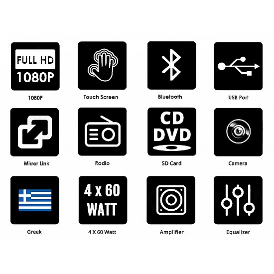 Οθόνη αυτοκινήτου με CD DVD αφής 7 ιντσών 2-DIN (Ελληνική γλώσσα, Bluetooth, multimedia, MP3, MP5, δικάναλη, ενισχυτές, subwoofer, ηχοσύστημα, mirrorlink, universal, 4x60W) 2869CD