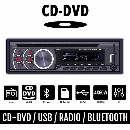 Radio CD DVD MP3 αυτοκινήτου με USB, SD Card και Bluetooth (ανοιχτή ακρόαση, ράδιο, ηχοσύστημα, microSD, 1DIN, OEM, MP3, 1DIN, ραδιόφωνο, 4x60W, universal) 8169A