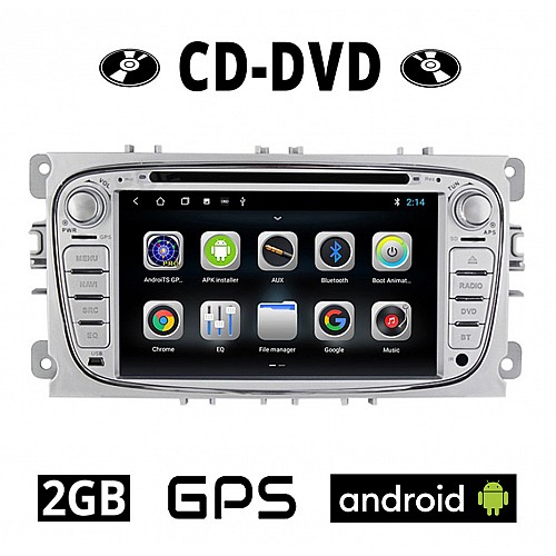 FORD FOCUS (2007 - 2011) Android CD DVD οθόνη αυτοκίνητου 2GB με GPS WI-FI DSP (ηχοσύστημα αφής 7" ιντσών 2GB OEM Youtube Playstore MP3 USB Radio Bluetooth 4x60W Mirrorlink εργοστασιακού τύπου ασημί) FR91-2CD